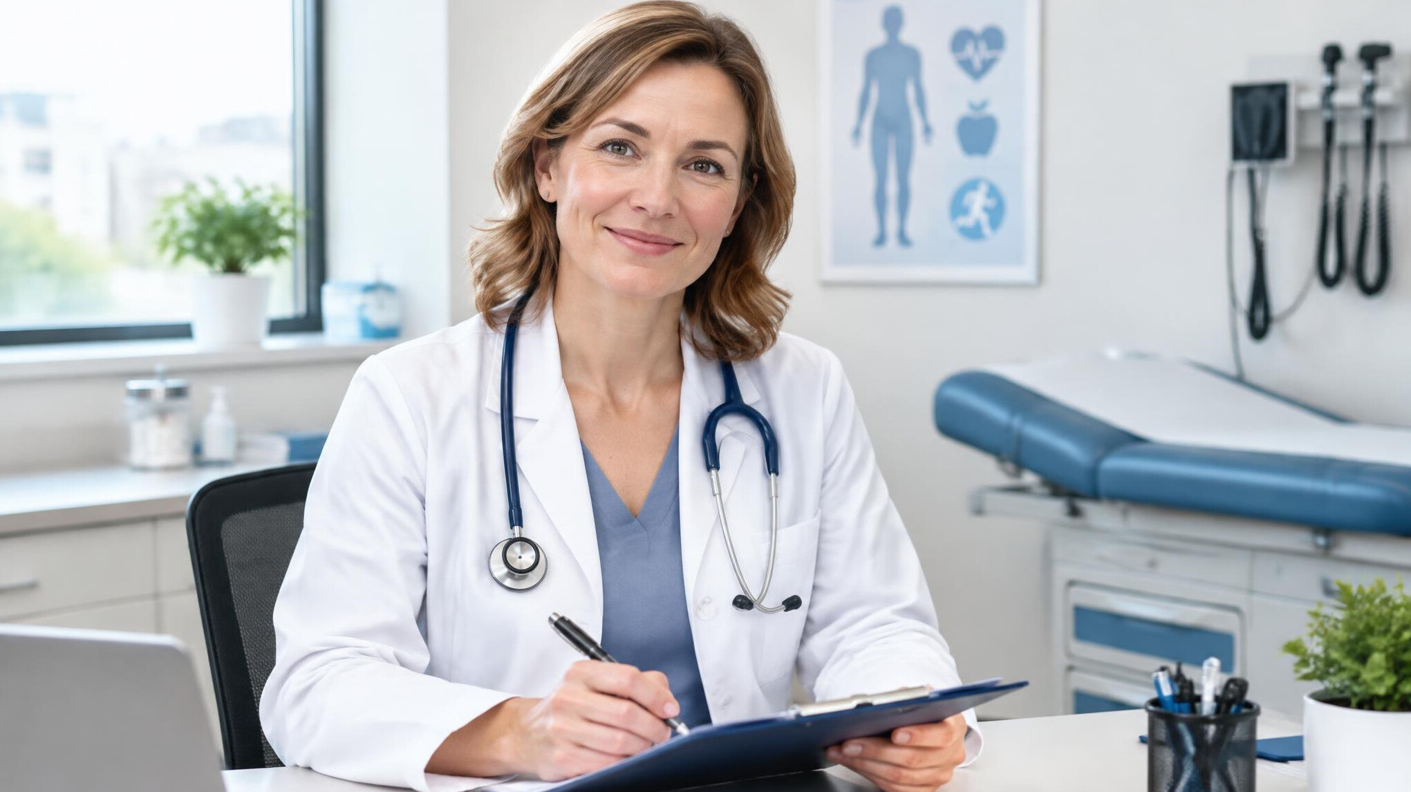 Doctor with stethoscope during a preventive check-up