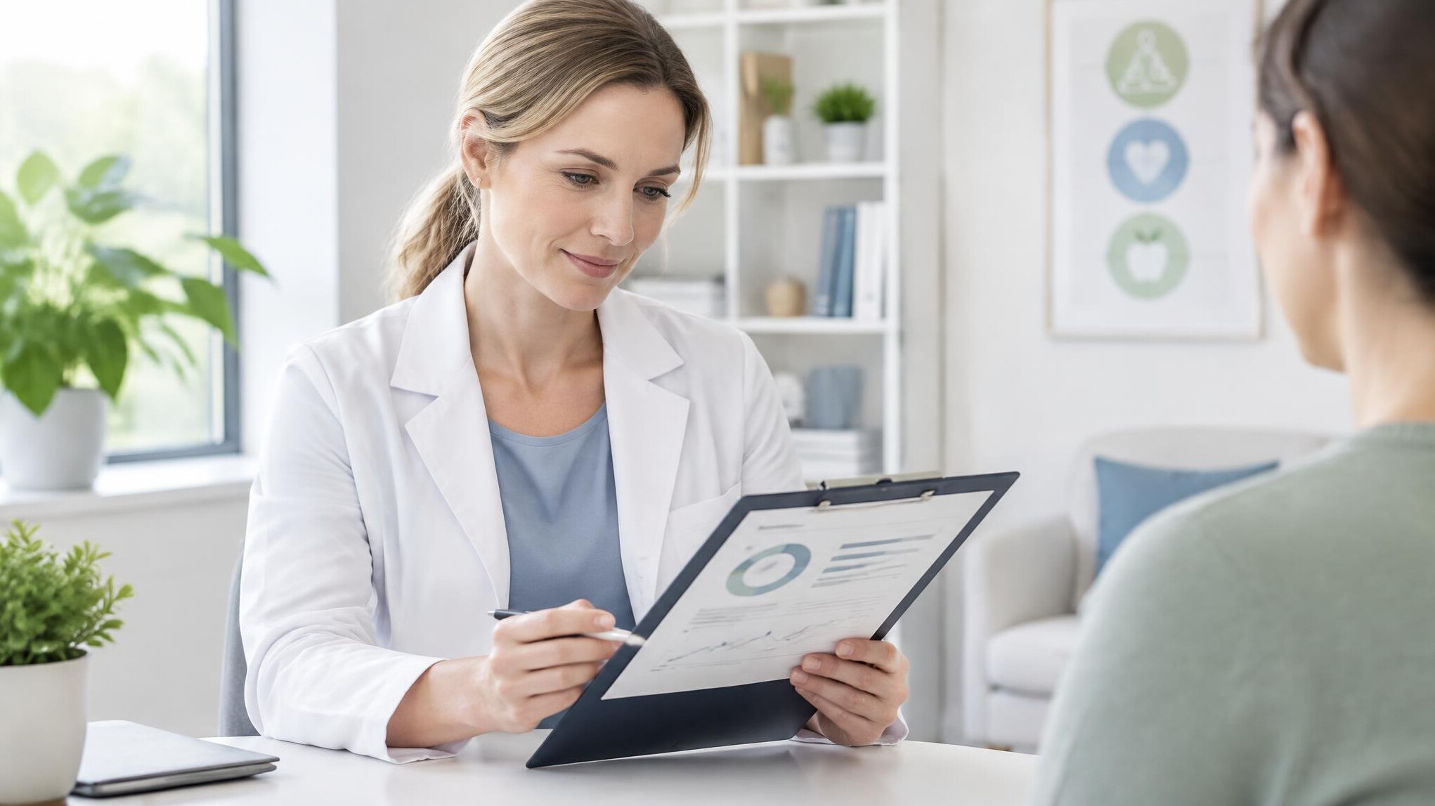 Health professional reviewing a report
