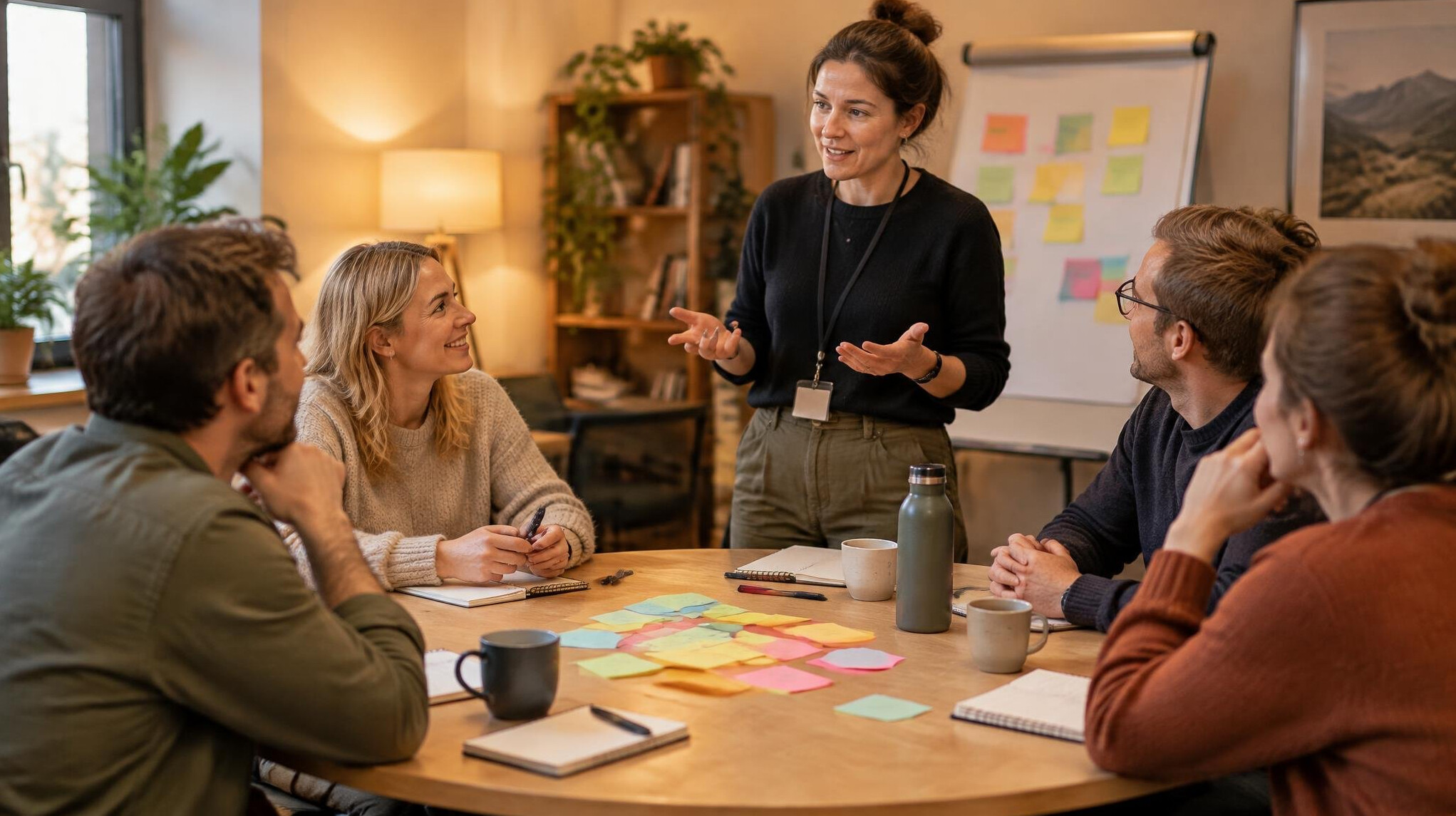 Group workshop with people around a table